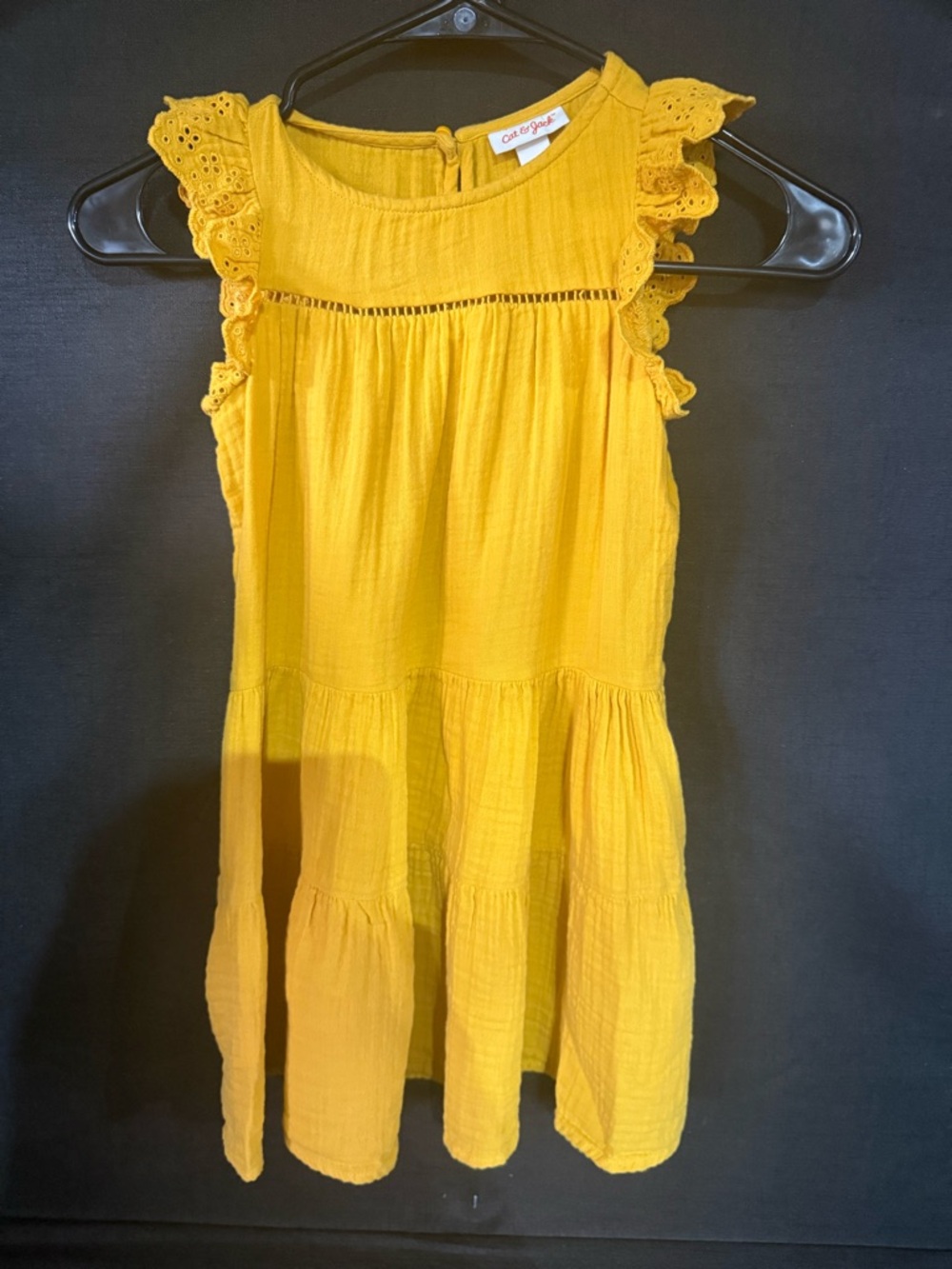 Cat & Jack Yellow Tiered Eyelet Flutter Sleeve Dress